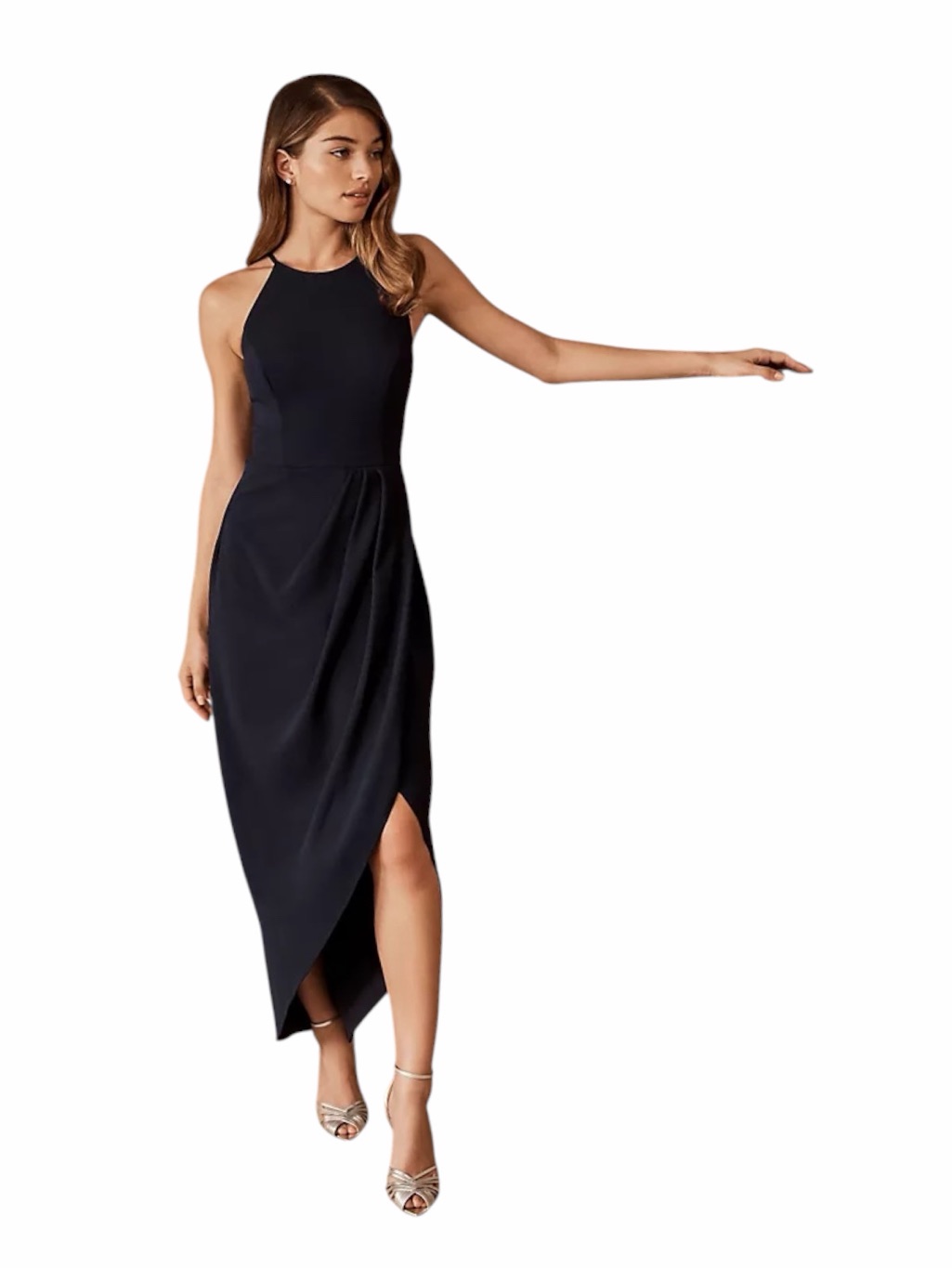 Bhldn Marceau Midi Dress In Navy Blue High Low Tulip Hem Size 14